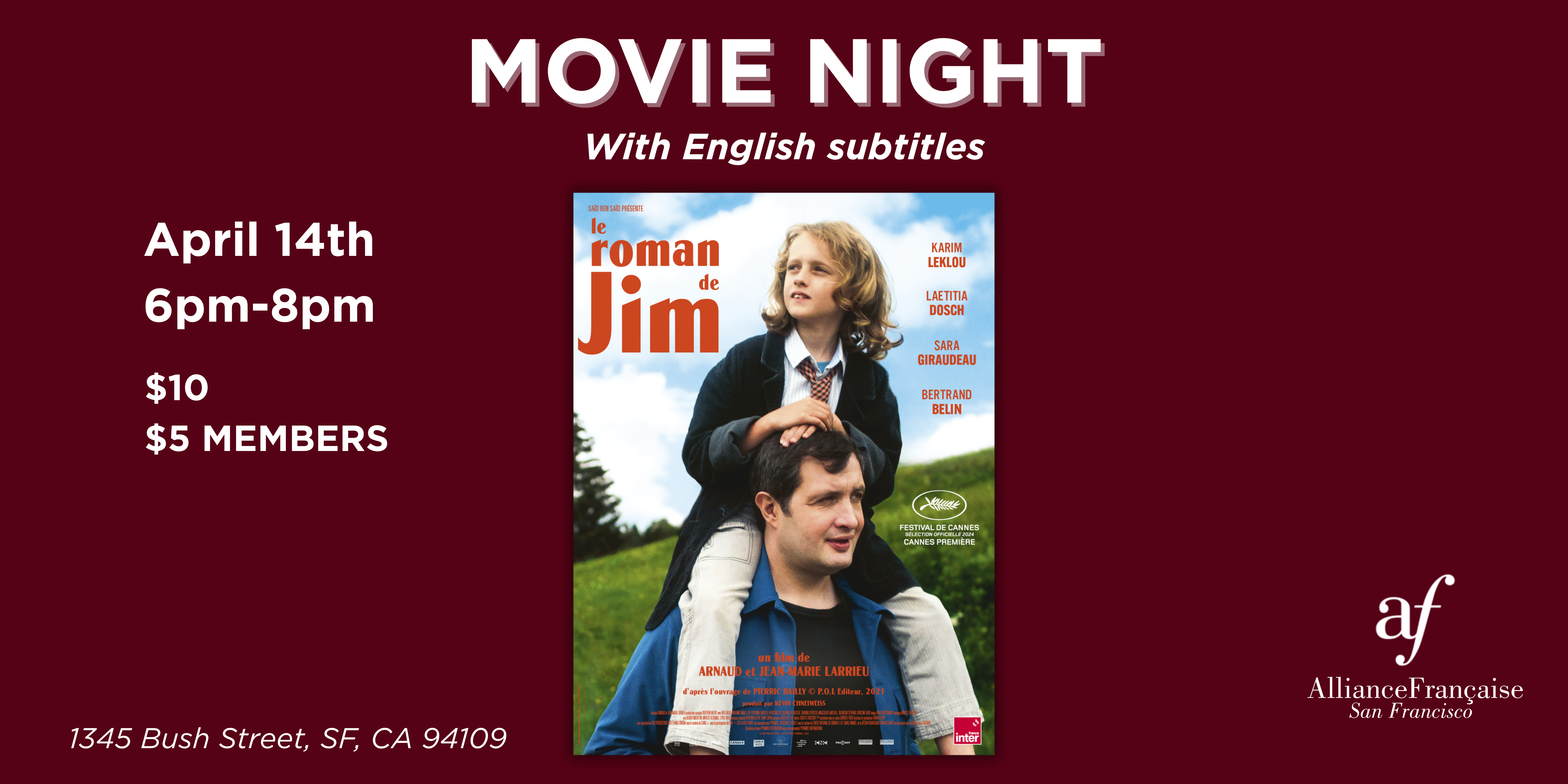 Movie Night : Le Roman de Jim - April 14th 2026